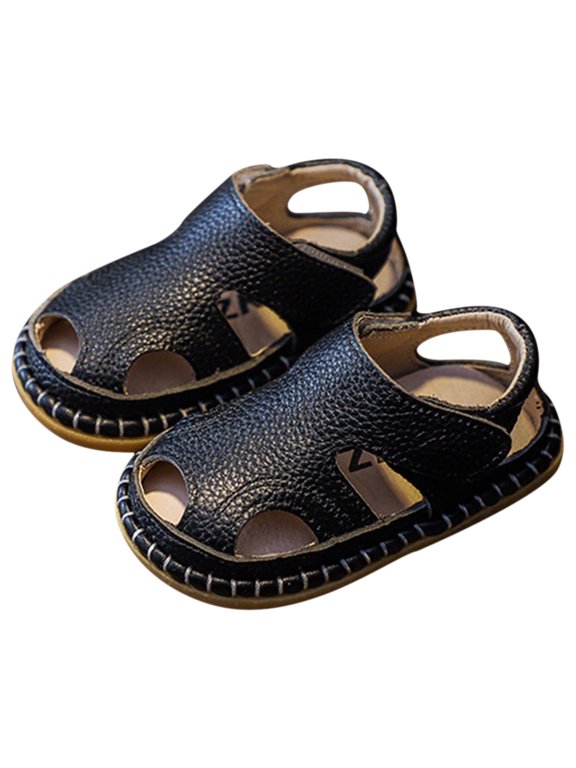 Barefoot Sandals Toddler Summer Baby Sandals Toddler Boy Shoes Soft Sole Leather Breathable Beach Shoes Boys Closed Toe Outdoor Casual Summer First Walkers Shoes Black 3-6 Months