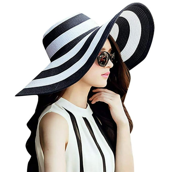 LNMQLPDBS Baseball Hat Womens Big Bowknot Straw Hat Stripe Floppy Foldable Roll up Beach Cap Sun Hat Baseball Cap