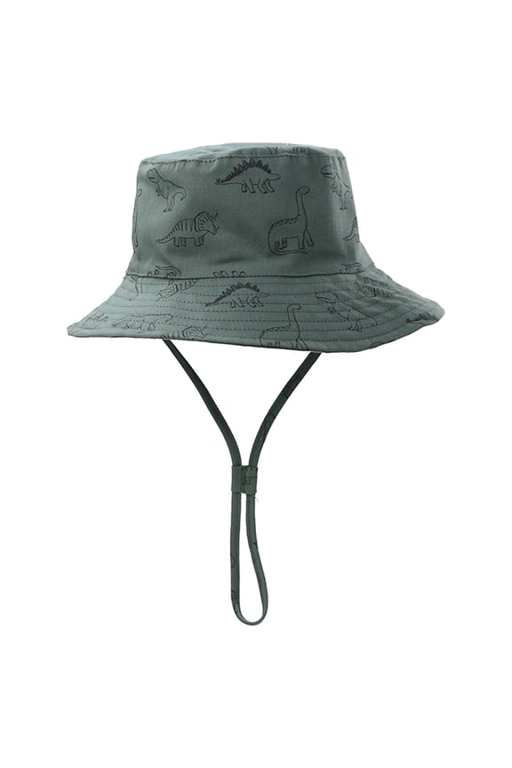 Beach Baby Sun Hat Dinosaur Pattern Printed Sun Protection Fisherman Hat with Chin Strap Cute Wide Brim Floppy Cap Summer Outdoor Baby Boy Bucket Hats Toddler Sun Hats for Girl 