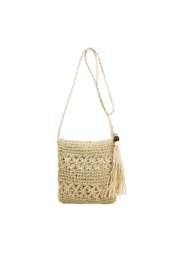 Beach Shoulder Bag Clutch Beige Clutch Boho Handwoven Raffia Bag Summer Beach Bag with Tassel Woman Weave Shoulder Bag for Work Travel Party Wedding Outdoor