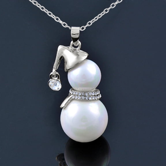 LNMQLPDBS Big Pearl Snowman Pendant Christmas Snowman Pendant Necklace Imitation Pearl Crystal Necklace Big Gourd Necklace Long Sweater Chain for Women Elegant Necklaces Pendants Long Necklace