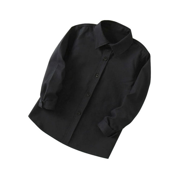 LNMQLPDBS Black Button Up Shirt Boys Turn Down Collar Solid Dress Shirt Long Sleeve Toddler Shirt Party School Lapel Casual Tops Black 7-8 Years