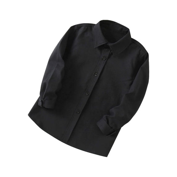 LNMQLPDBS Boys Black Dress Shirt Long Sleeve Collared Basic Tops Boys Button Down Lapel Shirt for Party Wedding Family Photo School