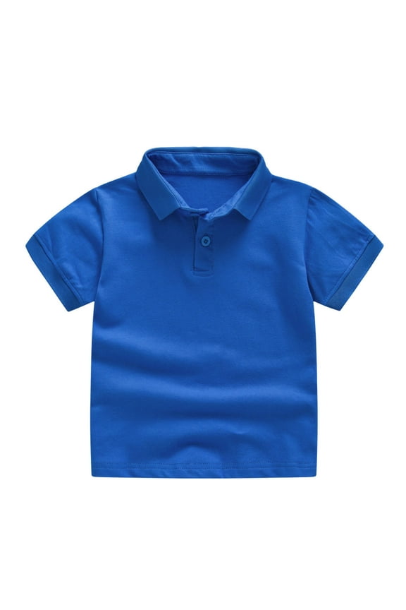 Polo Shirts for Boys Turn Down Collar Button Down Shirt Toddler Solid Color Short Sleeve Tops Kids Clothes for Summer Blue 5 Years