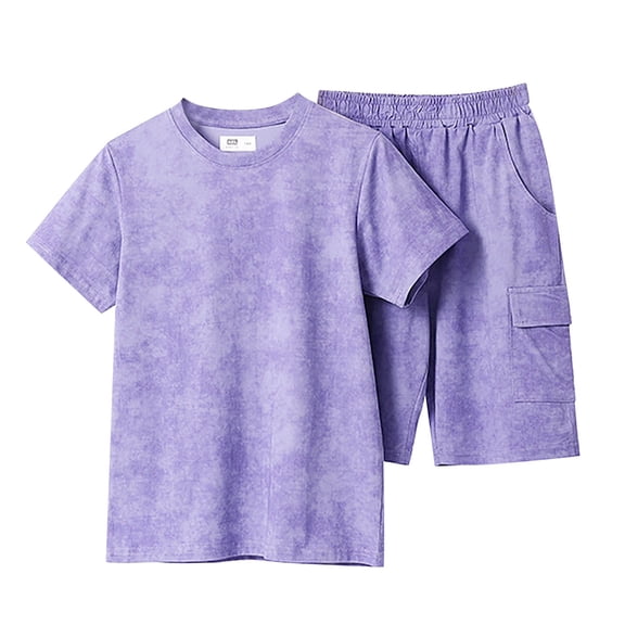 LNMQLPDBS Boys' Clothing Sets 2pcs Tie-Dye Drop Shoulder T-Shirt and Adjustable Waist Shorts with Pocket Summer Casual Outfits Unisex Kids Loose Shorts Sets Trendy Beach Clothes for Teen