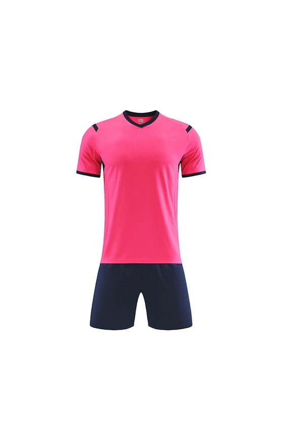 Boys' Clothing Sets Kids Soccer Jersey Solid Color Sports Team Training Shirt and Shorts Uniform with Striped Loose Breathable Summer Clothes Outfit for Teen Boy ﻿ Pink 6-7 Years