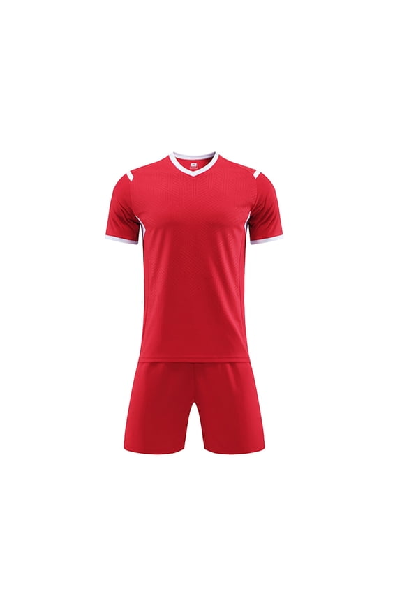 Boys' Clothing Sets Kids Soccer Jersey Solid Color Sports Team Training Shirt and Shorts Uniform with Striped Loose Breathable Summer Clothes Outfit for Teen Boy Red 5-6 Years