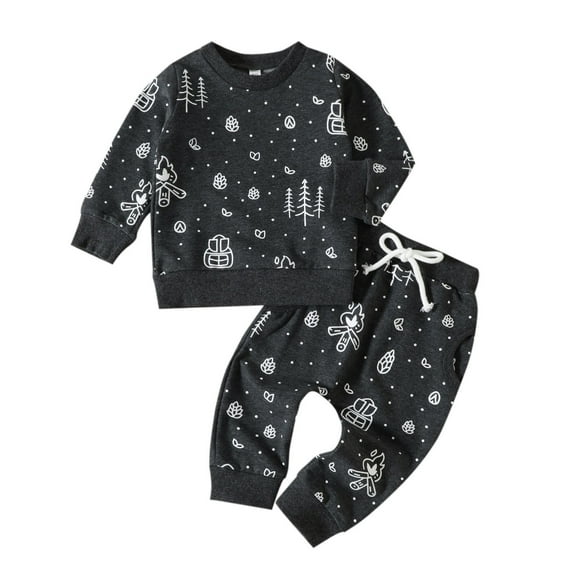 LNMQLPDBS Boys' Clothing Sets Long Sleeve Crewneck Cartoon Printed Sweatshirt Pullover Tops & Elastic Waist Pants 2pcs Outfits 9 Month Baby Boy Clothes Casual Set Suitable for All Season