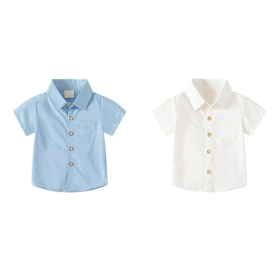 LNMQLPDBS Boys Dress Shirt Toddlers Short Sleeve Solid Color Tops Turn Down Collar Button Up Shirt withPockets for 2 to 8 Years Old Multi Color Optional * 2PCS