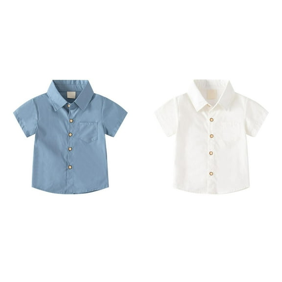 LNMQLPDBS Boys Dress Shirt Toddlers Short Sleeve Solid Color Tops Turn Down Collar Button Up Shirt withPockets for 2 to 8 Years Old Multi Color Optional * 2PCS