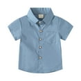 thumbnail image 1 of LNMQLPDBS Boys Dress Shirt Toddlers Short Sleeve Solid Color Tops Turn Down Collar Button Up Shirt withPockets for 2 to 8 Years Old Multi Color Optional﻿ Blue 4-5 Years, 1 of 9