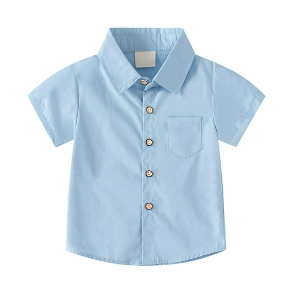 LNMQLPDBS Boys Dress Shirt Toddlers Short Sleeve Solid Color Tops Turn Down Collar Button Up Shirt withPockets for 2 to 8 Years Old Multi Color Optional﻿ Sky Blue 3-4 Years
