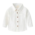 thumbnail image 1 of LNMQLPDBS Boys Dress Shirts Long Sleeve Casual Shirts with Chest Pocket Button Down Lapel Shirt Toddler Boy Trendy Spring Break Tops White 2-3 Years, 1 of 3