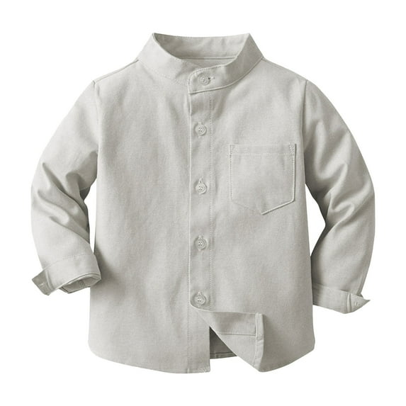 LNMQLPDBS Boys Dress Shirts Solid Color Single Breasted Long Sleeve Stand Collar Shirt with Pocket Collared Button-Down and Cuff Sleeves Toddler Boys Clothes
