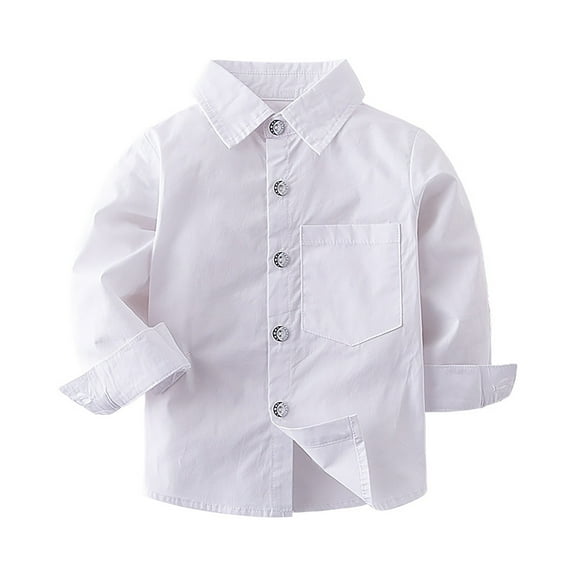 LNMQLPDBS Boys Dress Shirts Toddler Boy Long Sleeve Clothes Solid Color Dressy Lapel Blouse Toddler Button Down Shirt for Family Photo Party White1 4-5 Years