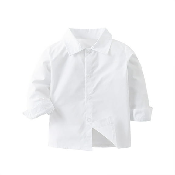LNMQLPDBS Boys Dress Shirts Toddler Boy Long Sleeve Clothes Solid Color Dressy Lapel Blouse Toddler Button Down Shirt for Family Photo Party White2 4-5 Years
