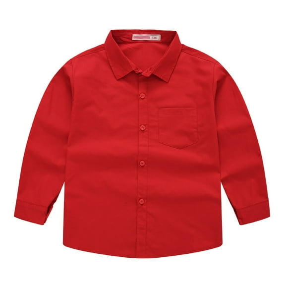 LNMQLPDBS Boys Dress Shirts Toddler Expandable Collar Button Down Shirt Long Sleeves Solid Casual Lapel Shirts Boys Tops for Spring Summer Red 9-10 Years