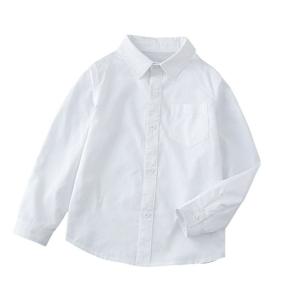 LNMQLPDBS Boys Dress Shirts Toddler Turn Down Collar Long Sleeve Button Down Shirt with Chest Pocket Lapel Dressy Tops for Back to School White 7-8 Years