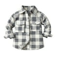 thumbnail image 1 of LNMQLPDBS Boys Plaid Button Down Shirt Flannel Long Sleeve Turn Down Collar Shirt with Chest Pocket Kids Jacket for Spring Autumn Toddler Clothes for Girls Boys Trendy Tops Grey 4-5 Years, 1 of 9