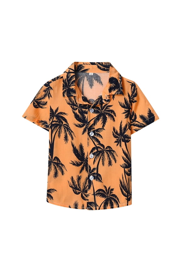 Boys Tank Tops Boys Lapel Tropical Botanical Print Single Cardigan Beach Shirt