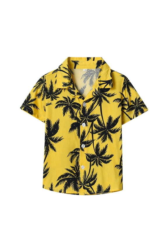 Boys Tank Tops Boys Lapel Tropical Botanical Print Single Cardigan Beach Shirt