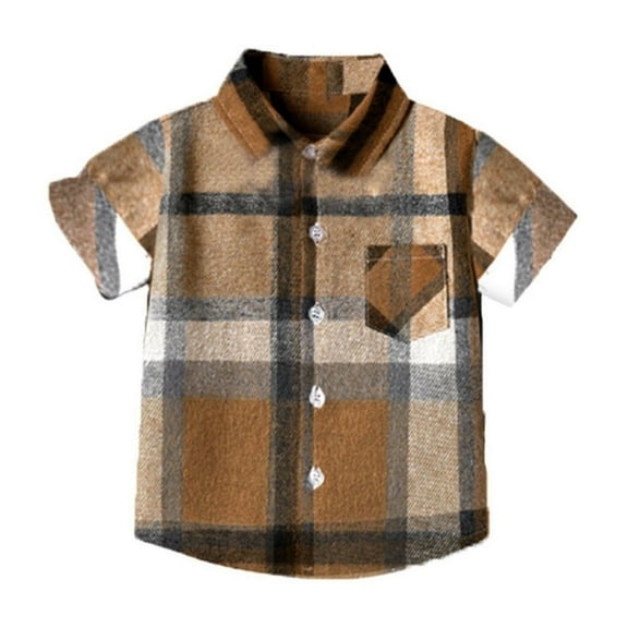 LNMQLPDBS Boys Tank Tops Boys Plaid Lapel Single Short Sleeve Shirt Multi Color Optional