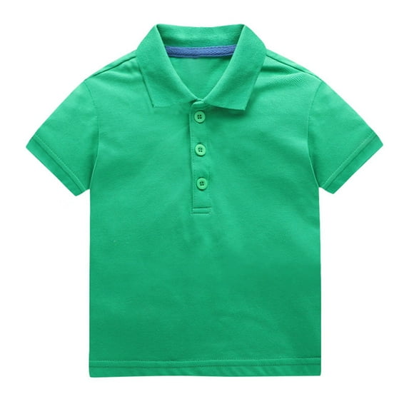 LNMQLPDBS Boys and Toddlers' Active Performance Polo Shirts Short Sleeve Lapel Tops Boys Button Down Shirt Summer Solid Color Casual Sport Blouse﻿ Green 6-7 Years