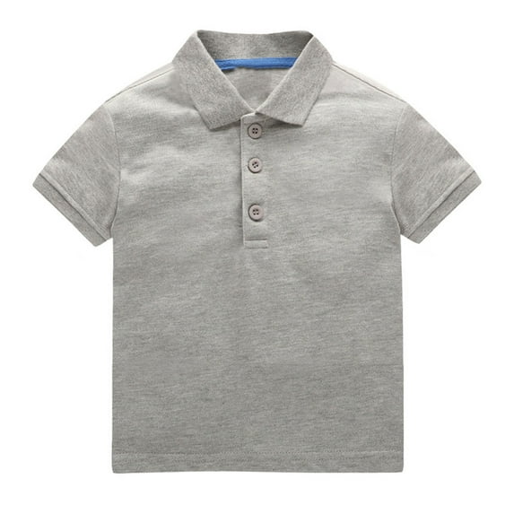 LNMQLPDBS Boys and Toddlers' Active Performance Polo Shirts Short Sleeve Lapel Tops Boys Button Down Shirt Summer Solid Color Casual Sport Blouse Grey 12-18 Months
