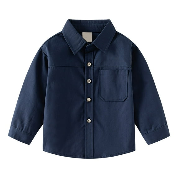 LNMQLPDBS Boys' Tops, Tees & Shirts Long Sleeve Button Down Casual Dress Shirt with Chest Pocket Solid Color Lapel Blouses Father Son Shirt Blue 3-4 Years