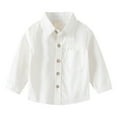thumbnail image 1 of LNMQLPDBS Boys' Tops, Tees & Shirts Long Sleeve Button Down Casual Dress Shirt with Chest Pocket Solid Color Lapel Blouses Father Son Shirt White 12-18 Months, 1 of 7