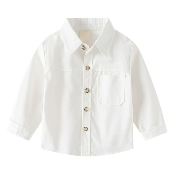 LNMQLPDBS Boys' Tops, Tees & Shirts Long Sleeve Button Down Casual Dress Shirt with Chest Pocket Solid Color Lapel Blouses Father Son Shirt White 12-18 Months