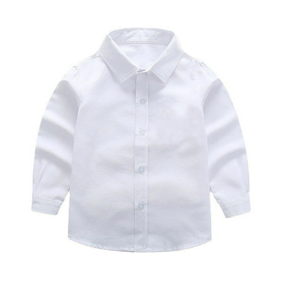 LNMQLPDBS Boys White Button Down Shirt Solid Color Lapel Casual Dress Shirt Long Sleeve Shirts for Toddler Spring Summer Blouse for Going Out White 16-17 Years