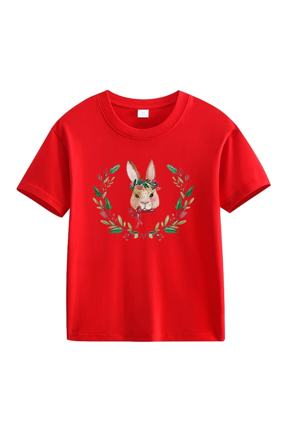 Cute Shirts Bunny Graphic Printed Easter T Shirts Short Sleeve Crewneck Summer Blouses Casual Party Beach Tops Unisex Baby Clothes Red 8-9 Years
