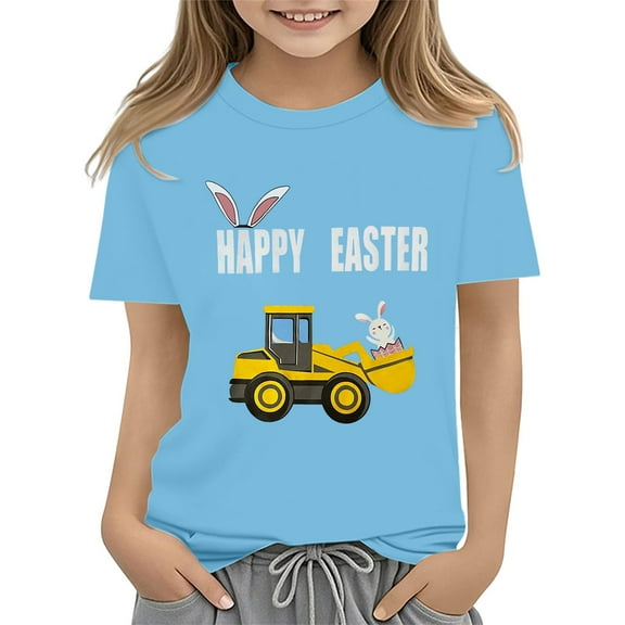 LNMQLPDBS Cute Shirts for Girls Easter Bunny Eggs Graphic Printed Crewneck T Shirt Short Sleeve Casual Sport Top Soft Summer Tops