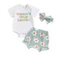 thumbnail image 1 of LNMQLPDBS Cute Summer Sets Lemon Fruit Letters Printed Short Sleeve Romper Bodysuit & Ruffle Trim Print Shorts & Bow Headbands 3pcs Onesies 0-3 Months Unisex Outfits Baby Girl Clothes, 1 of 7