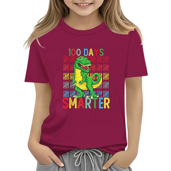 LNMQLPDBS Cute Summer Tops 100th Day of School Shirt Short Sleeve Crewneck Colorful Numbers Printed Tshirts Unisex Baby Clothes Watermelon Red 8-9 Years