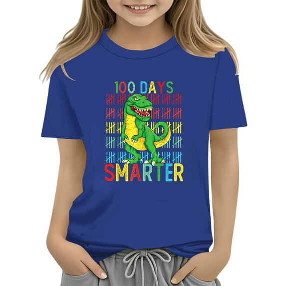 LNMQLPDBS Cute Summer Tops 100th Day of School Shirt Short Sleeve Crewneck Colorful Numbers Printed Tshirts Unisex Baby Clothes Navy 6-7 Years