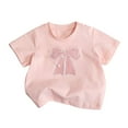 thumbnail image 1 of LNMQLPDBS Cute Summer Tops Bow Tie Graphic Printed T Shirt for Girls Short Sleeve Crewneck Casual Shirts Toddler Girl Clothes for Beach Party Vacation Pink 5-6 Years, 1 of 9