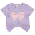 thumbnail image 1 of LNMQLPDBS Cute Summer Tops for Girls Bowknot Prints Short Sleeve Tshirts Crewneck Casual Top Toddler Shirts Girls for School Vacation Family Photo Purple 6-7 Years, 1 of 3