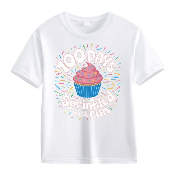 LNMQLPDBS Cute Summer Tops Multi Color Short Sleeve Graphic Printed T Shirt Crewneck Loose Casual Blouse 100 Days of School Shirt Boys  White 12-13 Years