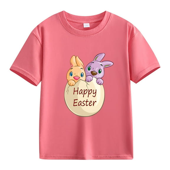 LNMQLPDBS Cute Tops Happy Easter Gift Casual Short Sleeve Crewneck Top Bunny Rabbit Graphic T-Shirt Funny Letter Printed Shirts Summer Basic Shirts