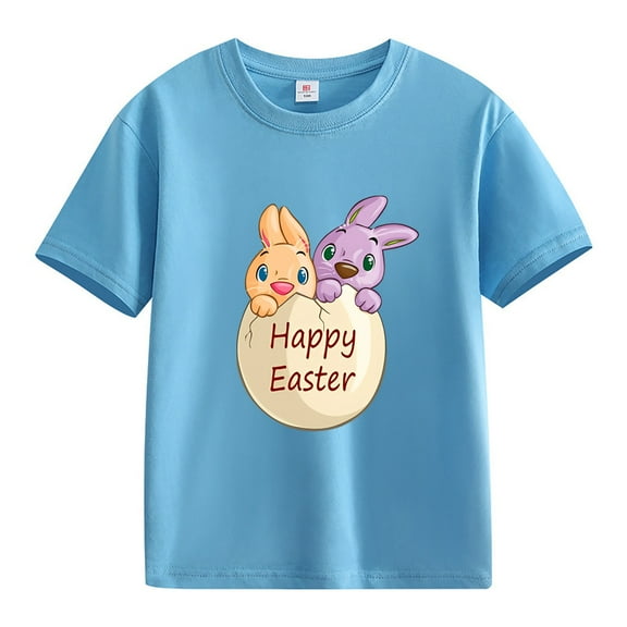 LNMQLPDBS Cute Tops Happy Easter Gift Casual Short Sleeve Crewneck Top Bunny Rabbit Graphic T-Shirt Funny Letter Printed Shirts Summer Basic Shirts