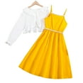 thumbnail image 1 of LNMQLPDBS Dresses Sets for Girls Halter Ruffle Flowy Dress & Layered Ruffle Long Sleeve Sun Protection Coat 2pcs Outfits Trendy Summer Clothes Set for Going Out and Family Photo Yellow 8-9 Years, 1 of 6