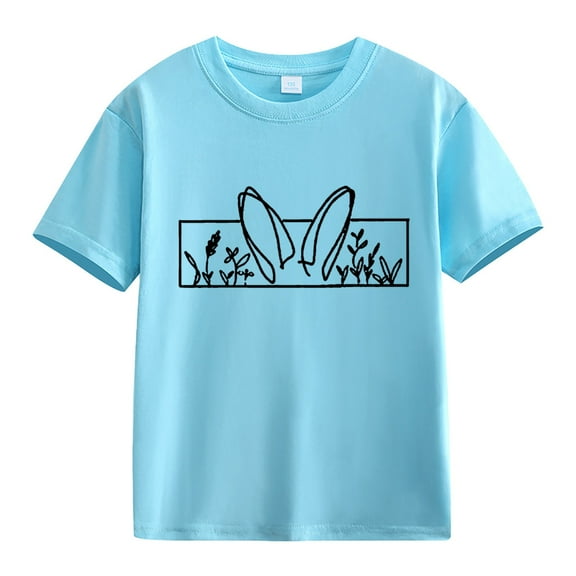 LNMQLPDBS Easter Tshirt Toddlers Sports Short Sleeve Crewneck Tops Cute Bunny Ears Graphic Printed Loose Blouses for Kids Back To School Sky Blue 2-3 Years