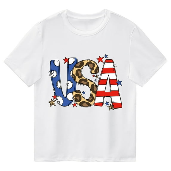 LNMQLPDBS Fourth of July Kids T Shirts for Boys Girls USA Shirt Short Sleeve Graphic Letters Print Tops Summer Crewneck Loose Casual Blouse White 12-18 Months