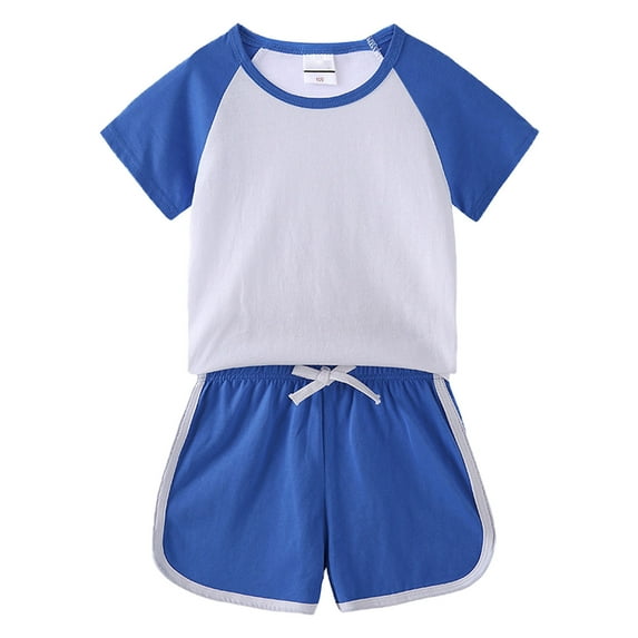 LNMQLPDBS Gender Neutral Baby Clothes Short Sets for Girls Color Block Crewneck Short Sleeve + Solid Shorts 2pcs Outfits Cute Sweatshirt Pullover Shirt Suit Casual Baby Boys' Clothing Sets