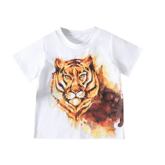 LNMQLPDBS Gender Neutral Baby Clothes Short Sleeve Crewneck Animal Tiger Printed T Shirt Toddler Girl Clothes Baby Boys Shirts Cute Summer Tops for Family Photo School White 18-24 Months