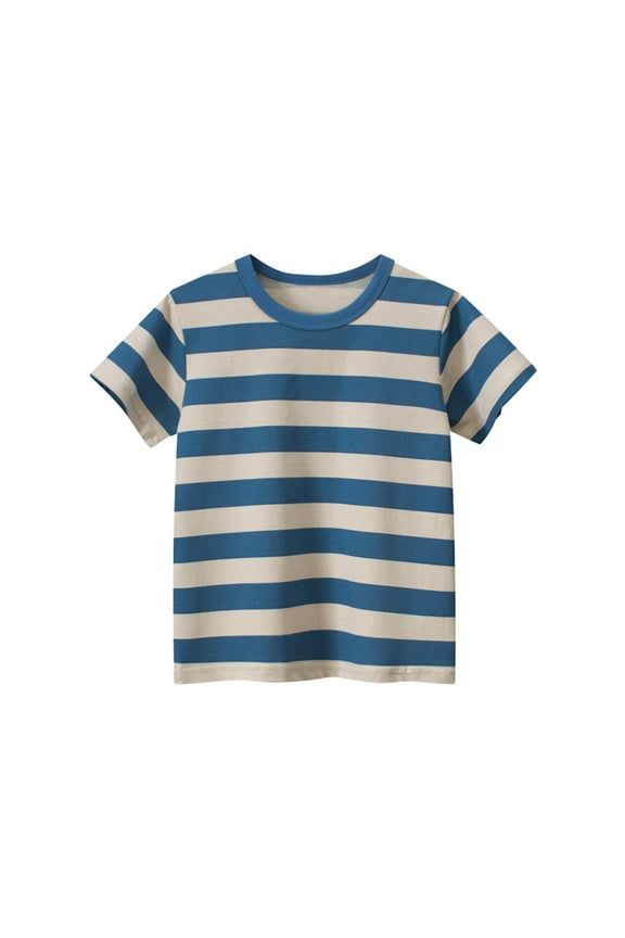 Gender Neutral Baby Clothes Short Sleeve Crewneck Striped Basic Tshirts Baby Boy Summer Clothes Preppy Clothes Girls Summer Tops Blue 3-4 Years