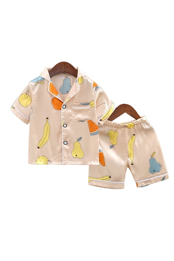 Girl Clothes Toddler Girl Boy Cartoon Print Short Sleeve T Shirt Top Shorts Home Wear Ice Silk Thin Loose Suit for 1 To 10 Years Girls' Clothing Sets