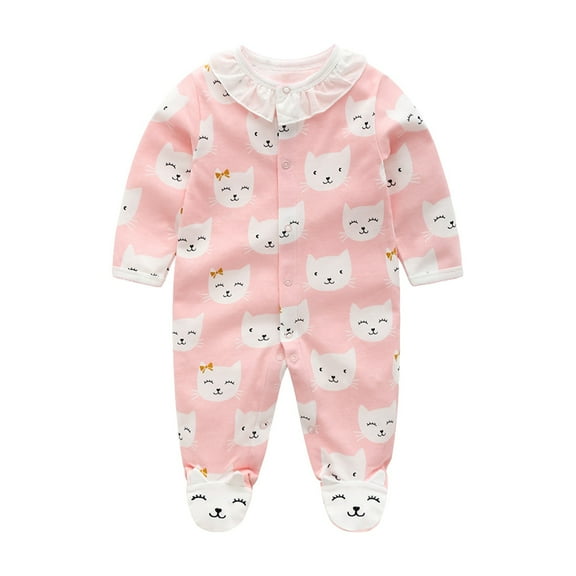 LNMQLPDBS Girl Clothes Toddler Long Sleeve Cat Print Rompers for 0 To 12 Months Girls' Clothing Sets
